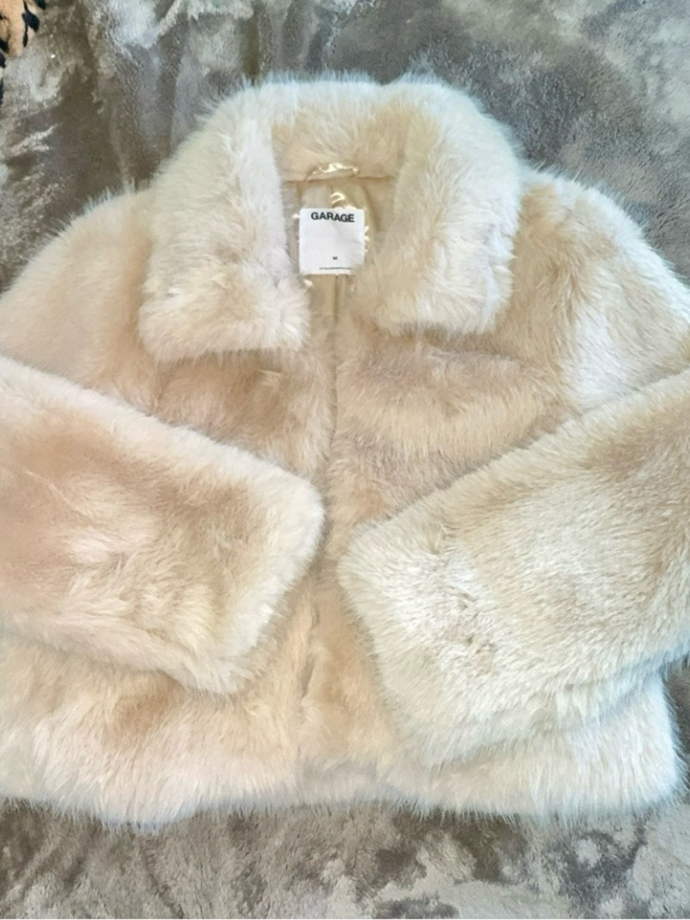 Garage Plush Faux Fur Teddy Jacket in Cream